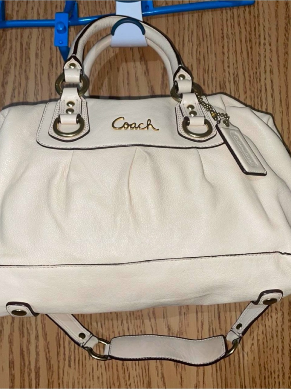 Coach Cream Leather Satchel with Gold Accents and Brown Trim